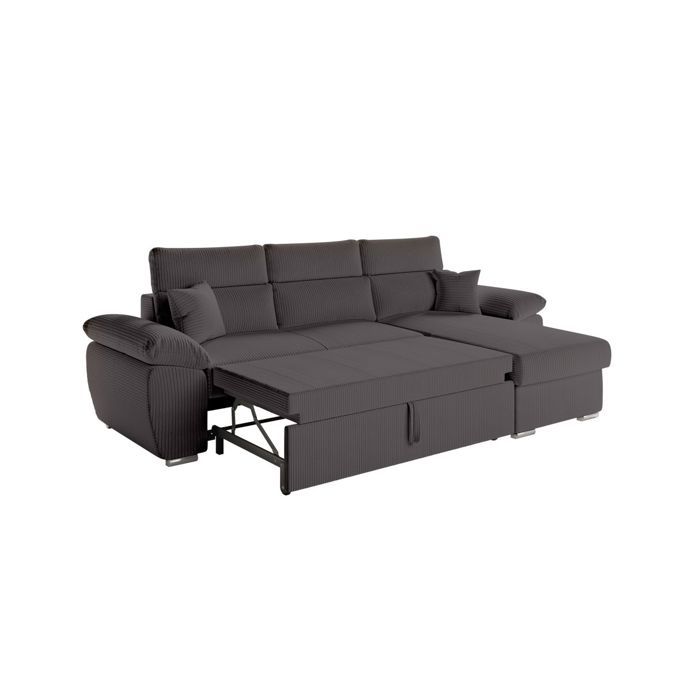 Canapé d'angle 4 places KOMECO reversible convertible avec coffre en velours côtelé - Gris - L265 x P166 x H91cm - LOUNGITUDE - Vue supplémentaire 2