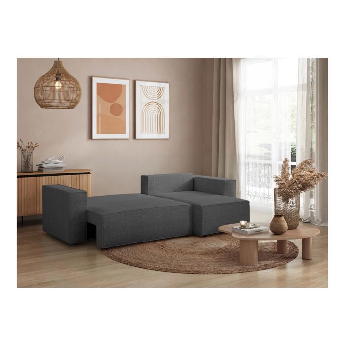 Canapé d'angle 3 places convertible réversible CLARISSE avec coffre en tissu texturé - Gris foncé - L269 x P159 x H89cm - LOUNGITUDE - Vue supplémentaire 2