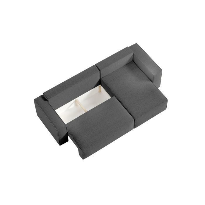 Canapé d'angle 3 places convertible réversible CLARISSE avec coffre en tissu texturé - Gris foncé - L269 x P159 x H89cm - LOUNGITUDE - Vue supplémentaire 3