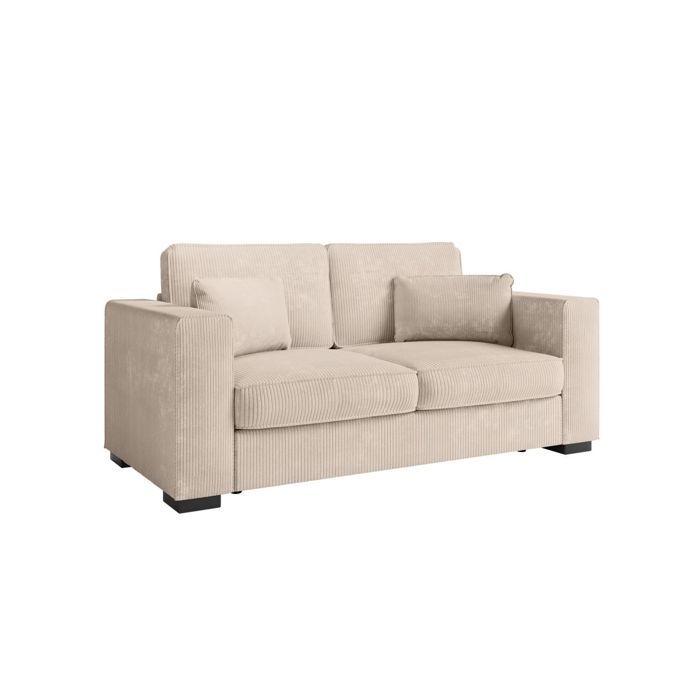 Canapé droit fixe 2 places BELAMI en velours côtelé - Beige - L181 x P93 x H86cm - LOUNGITUDE - Vue supplémentaire 1