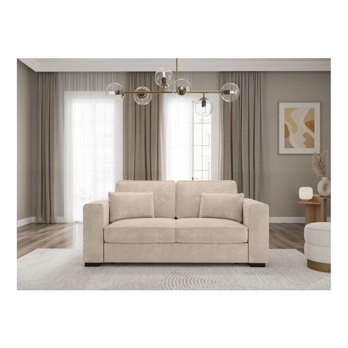 Canapé droit fixe 2 places BELAMI en velours côtelé - Beige - L181 x P93 x H86cm - LOUNGITUDE - Vue supplémentaire 3