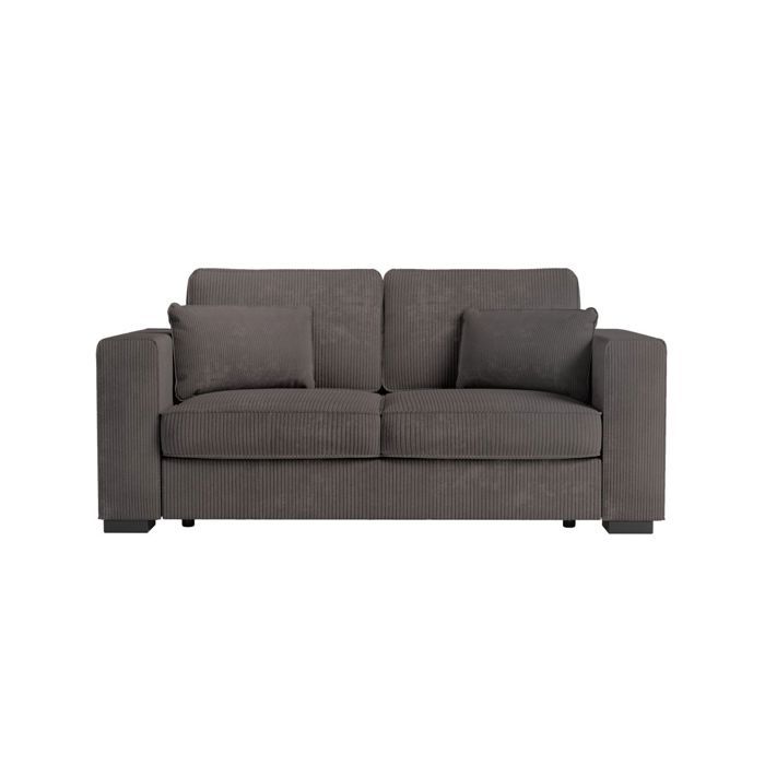 Canapé droit fixe 2 places BELAMI en velours côtelé - Gris foncé - L181 x P93 x H86cm - LOUNGITUDE - Vue supplémentaire 2