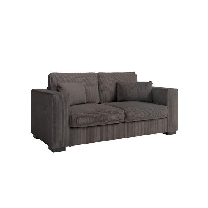 Canapé droit fixe 2 places BELAMI en velours côtelé - Gris foncé - L181 x P93 x H86cm - LOUNGITUDE - Vue supplémentaire 3