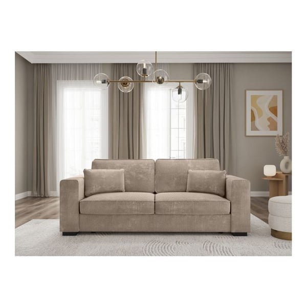Canapé droit fixe 3 places BELAMI en velours côtelé - Taupe - L231 x P93 x H86cm - LOUNGITUDE