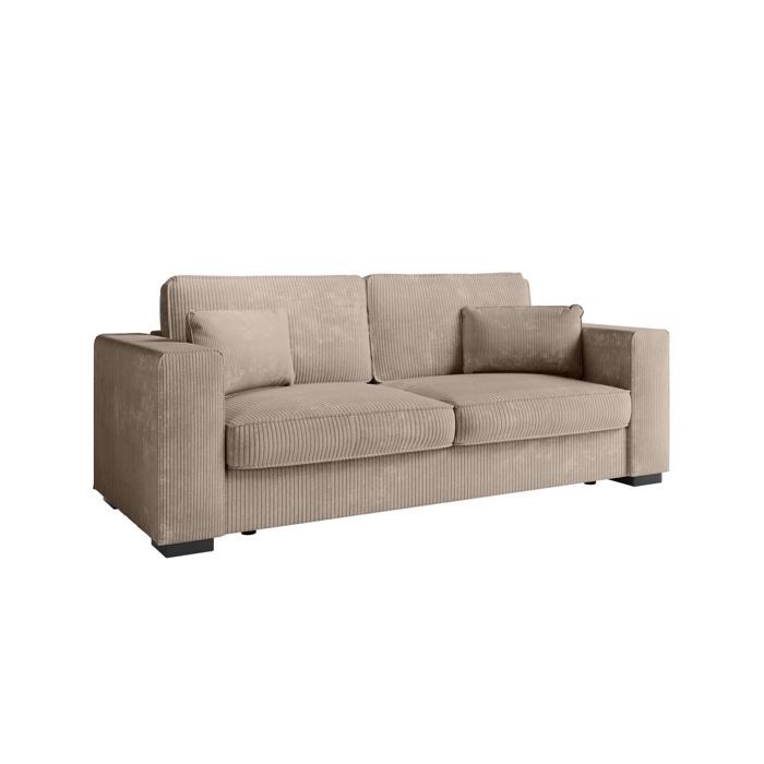 Canapé droit fixe 3 places BELAMI en velours côtelé - Taupe - L231 x P93 x H86cm - LOUNGITUDE - Vue supplémentaire 1