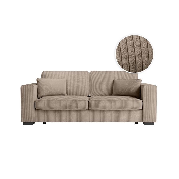 Canapé droit fixe 3 places BELAMI en velours côtelé - Taupe - L231 x P93 x H86cm - LOUNGITUDE - Vue supplémentaire 2