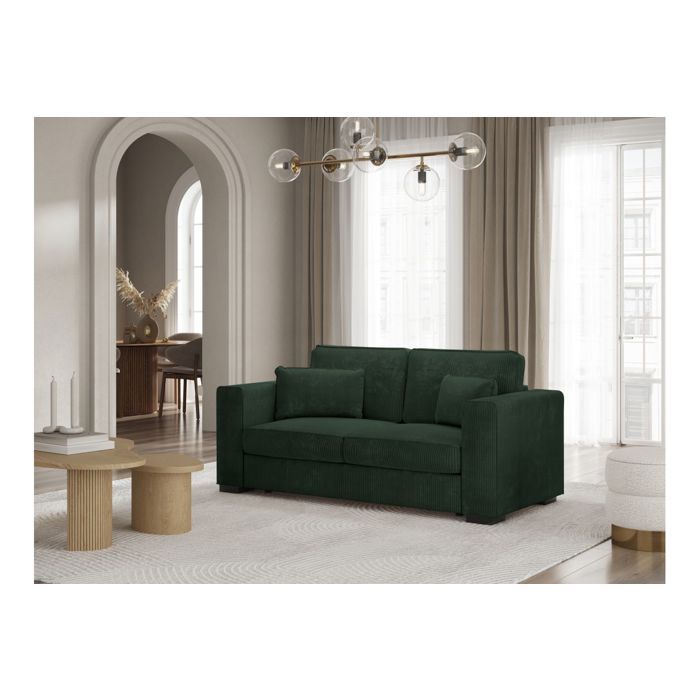 Canapé droit fixe 2 places BELAMI en velours côtelé - Vert foncé - L181 x P93 x H86cm - LOUNGITUDE - Vue supplémentaire 1