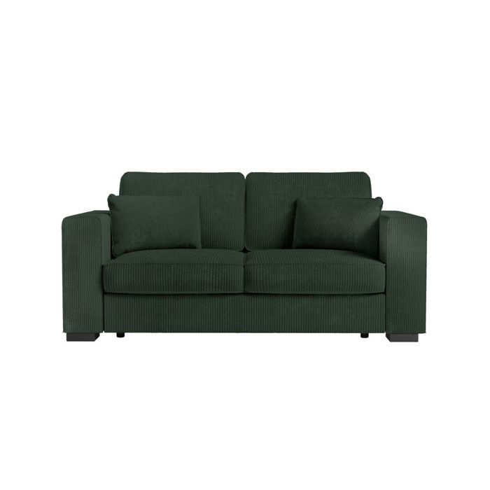 Canapé droit fixe 2 places BELAMI en velours côtelé - Vert foncé - L181 x P93 x H86cm - LOUNGITUDE - Vue supplémentaire 2