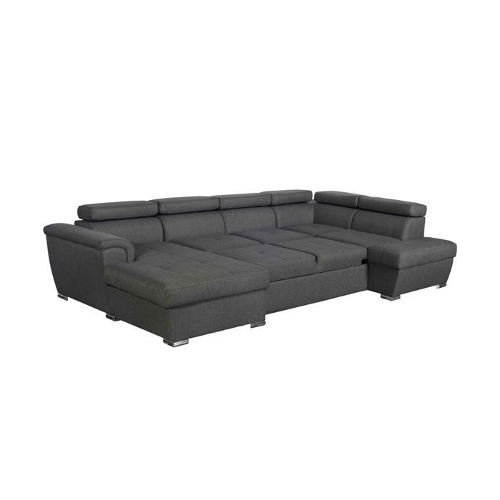 Canapé panoramique convertible avec 2 coffres PAOLA en tissu - Gris foncé - L320,5 x P188 x H76cm - LOUNGITUDE - Vue supplémentaire 2