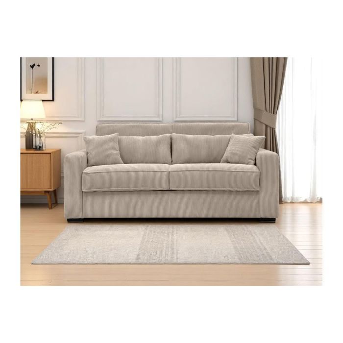 Canapé convertible express 3 places ESIO couchage quotidien 140x190cm en velours côtelé - Taupe