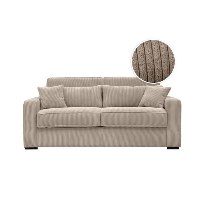 Esio - Canapé convertible 3 places velours côtelé beige - Vue supplémentaire 1