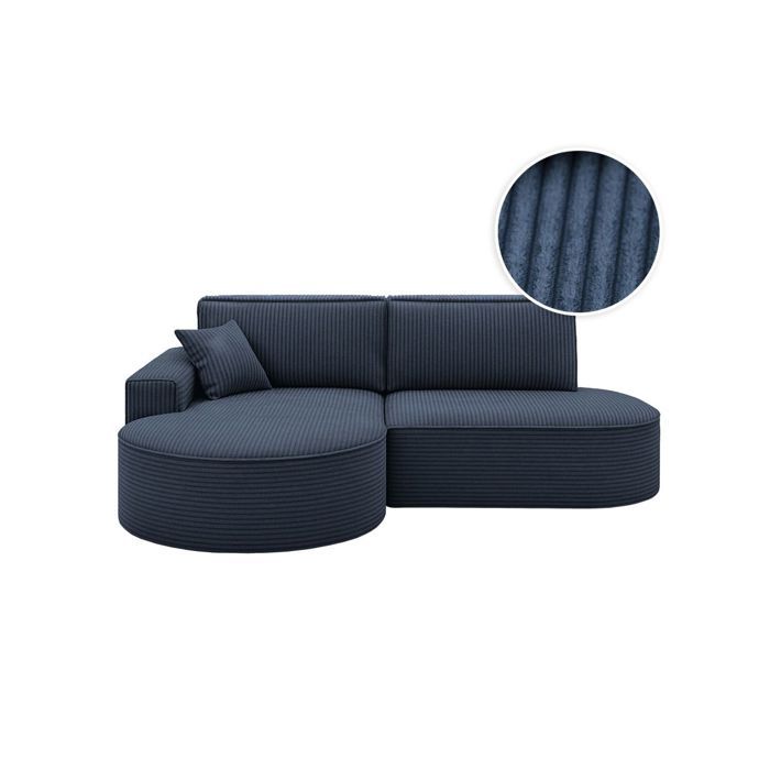Marlo - Canapé d'angle convertible gauche 4 places velours côtelé bleu - Vue supplémentaire 1