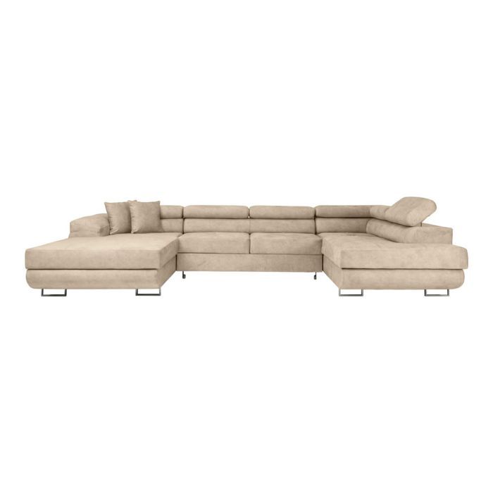 Flavio - Canapé panoramique convertible 6 places tissu beige - Vue supplémentaire 1