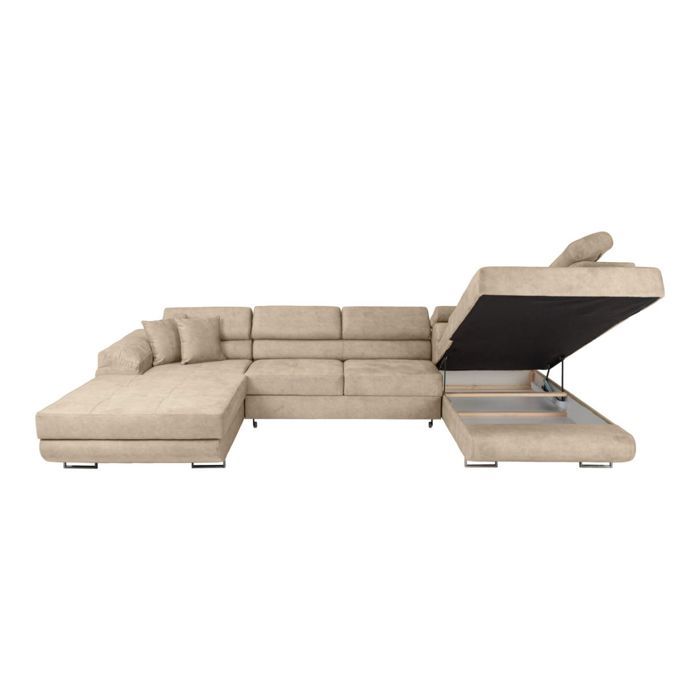 Flavio - Canapé panoramique convertible 6 places tissu beige - Vue supplémentaire 2