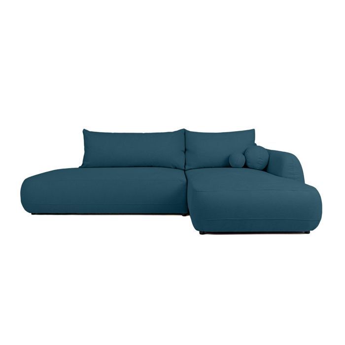 Fabio - Canapé d'angle convertible droit 5 places tissu texturé bleu - Vue supplémentaire 1