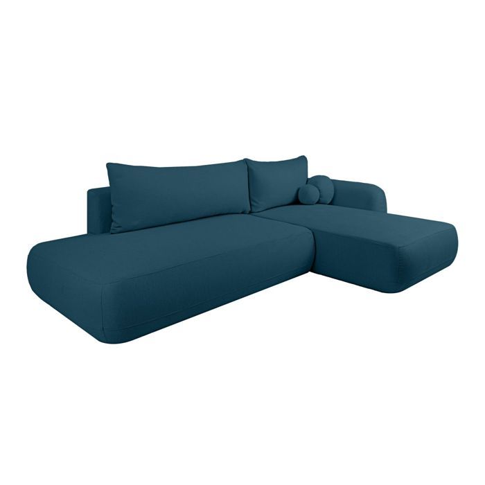 Fabio - Canapé d'angle convertible droit 5 places tissu texturé bleu - Vue supplémentaire 2