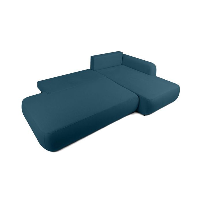 Fabio - Canapé d'angle convertible droit 5 places tissu texturé bleu - Vue supplémentaire 3