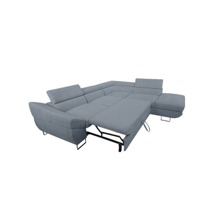 Cassiope - Canapé d'angle convertible droit 5 places tissu bleu - Vue supplémentaire 1