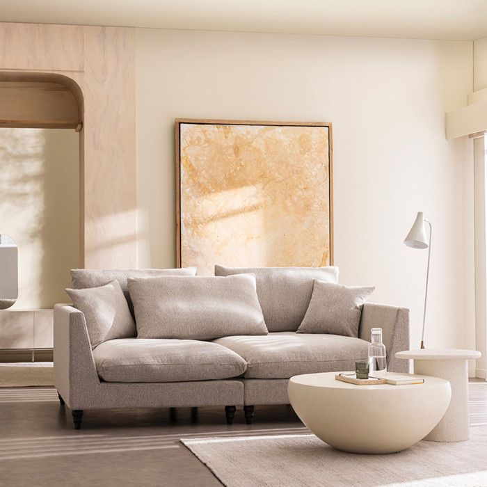 Farrah - Canapé d'angle convertible gauche 5 places tissu beige - Vue supplémentaire 2
