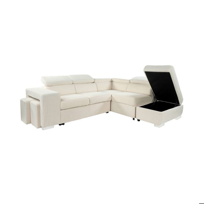 Canapé d'angle à droite convertible 7 places velours beige - SVEN - Vue supplémentaire 2