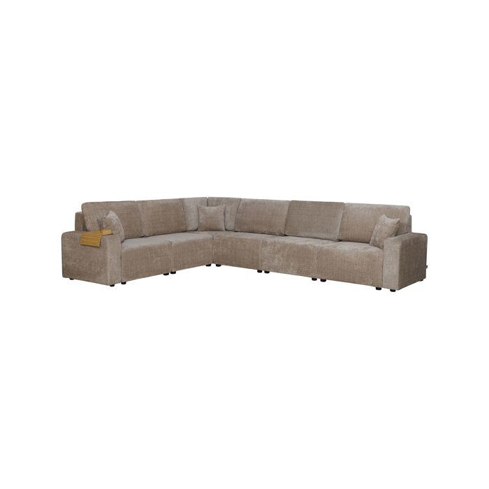 Modulys - Canapé d'angle modulable convertible 8 places tissu texturé beige - Vue supplémentaire 1