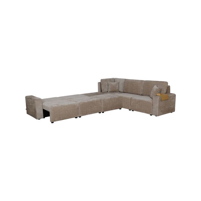 Modulys - Canapé d'angle modulable convertible 8 places tissu texturé beige - Vue supplémentaire 2