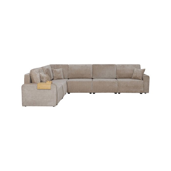 Modulys - Canapé d'angle modulable convertible 8 places tissu texturé beige - Vue supplémentaire 3
