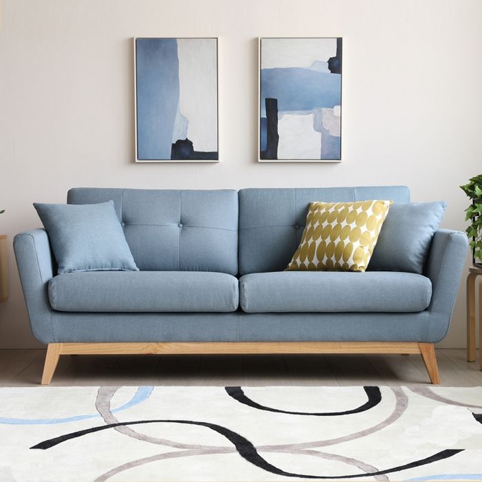 Produit similaire: Hoga Bleu Pastel : Canapé scandinave 3 places bleu pastel + 2 coussins