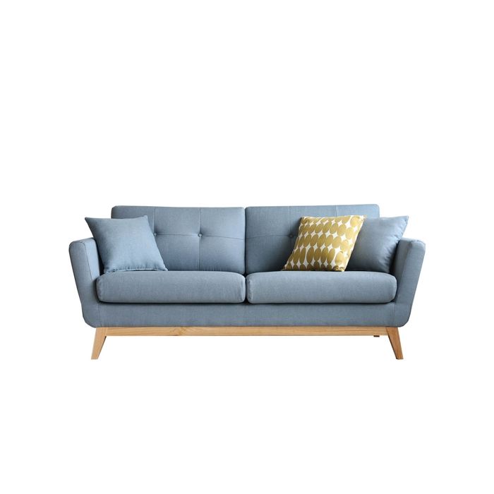 Hoga Bleu Pastel : Canapé scandinave 3 places bleu pastel + 2 coussins - Vue supplémentaire 2