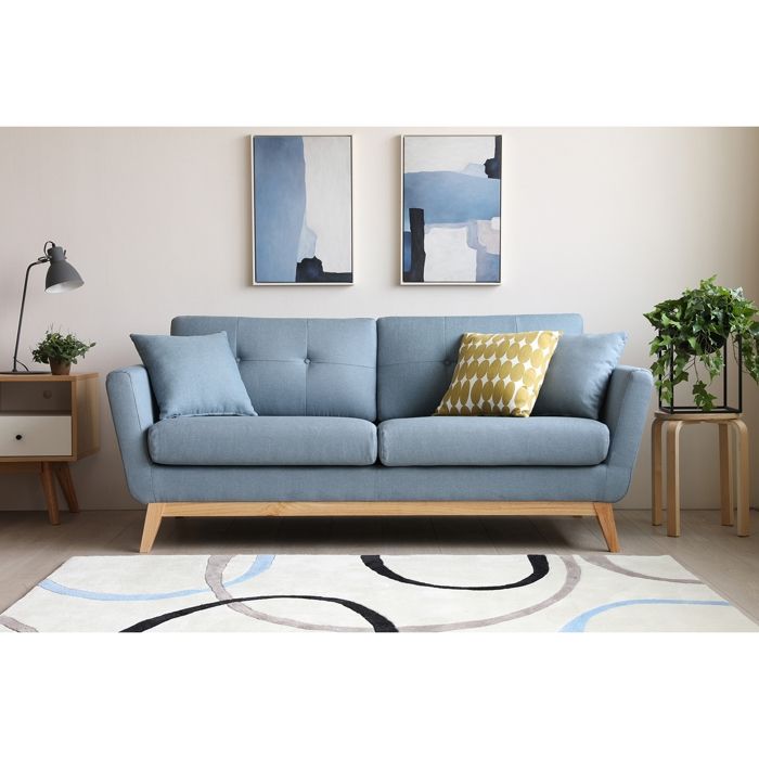 Hoga Bleu Pastel : Canapé scandinave 3 places bleu pastel + 2 coussins - Vue supplémentaire 3