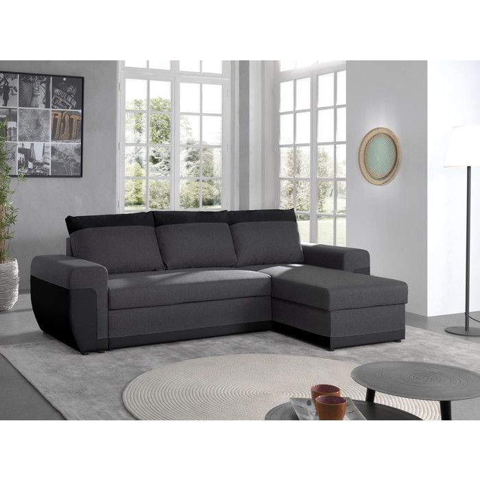 Canapé d'angle réversible convertible avec coffre en simili et tissu - Milan - BESTMOBILIER - Noir/Gris