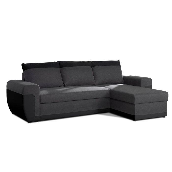 Canapé d'angle réversible convertible avec coffre en simili et tissu - Milan - BESTMOBILIER - Noir/Gris - Vue supplémentaire 1