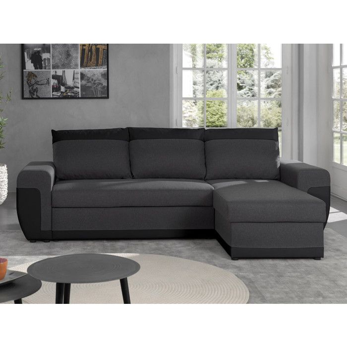 Canapé d'angle réversible convertible avec coffre en simili et tissu - Milan - BESTMOBILIER - Noir/Gris - Vue supplémentaire 3