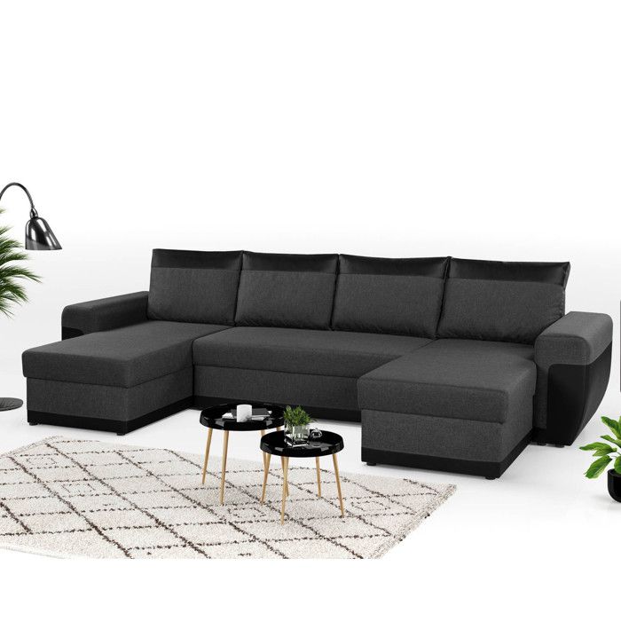 Produit similaire: Canapé d'angle panoramique convertible 7 places avec coffres de rangement - Milan - Noir / Gris