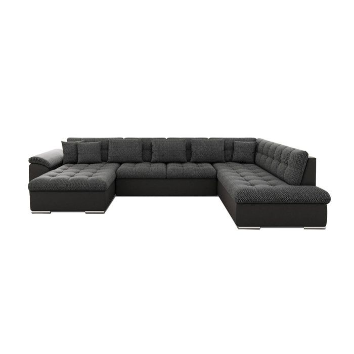 Canapé panoramique XXL Chuck - Convertible avec coffre - 7 places - Style contemporain - Noir / Gris - Vue supplémentaire 1