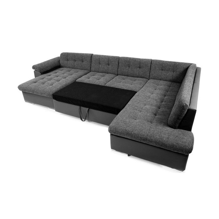 Canapé panoramique XXL Chuck - Convertible avec coffre - 7 places - Style contemporain - Noir / Gris - Vue supplémentaire 2