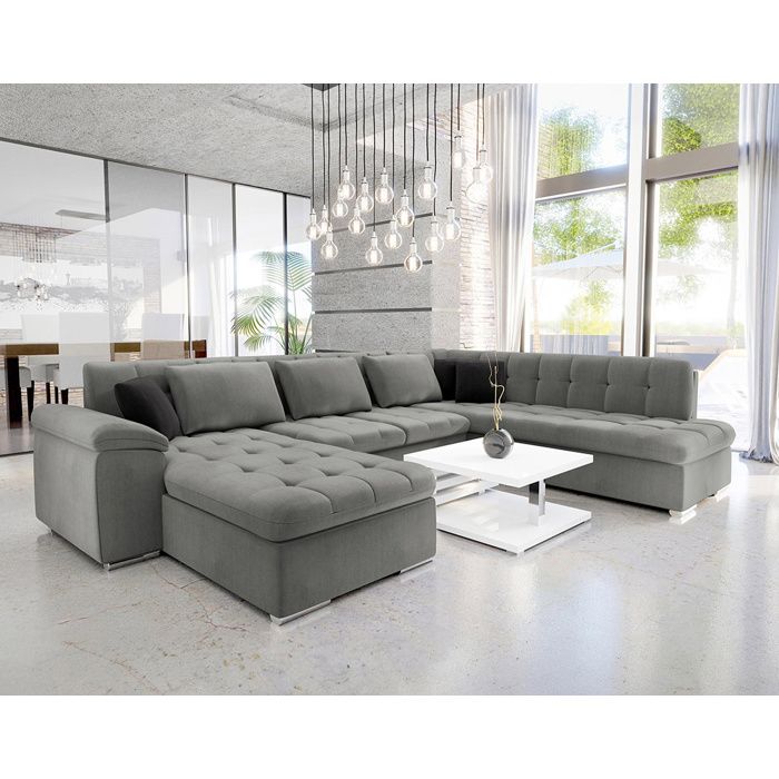 Canapé panoramique XXL convertible avec coffre 7 places style contemporain - Chuck - Gris - Vue supplémentaire 3