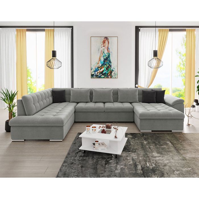 Canapé panoramique XXL convertible avec coffre 7 places - BESTMOBILIER - Chuck - Gris