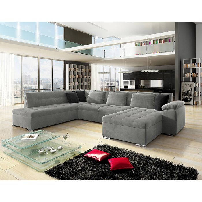 Canapé panoramique XXL convertible avec coffre 7 places - BESTMOBILIER - Chuck - Gris - Vue supplémentaire 2