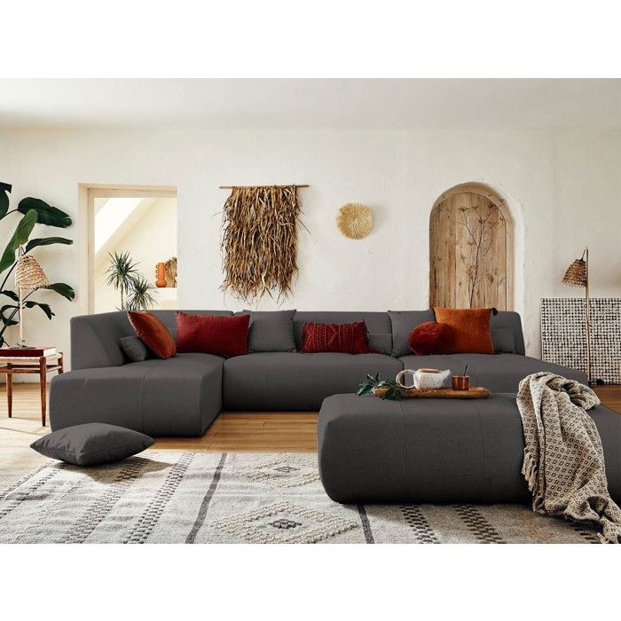 Onyx - Canapé d'angle gauche 7 places tissu blanc - Vue supplémentaire 3