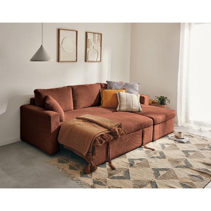 Canapé d'angle réversible 4 places en velours côtelé Terracotta - Cyrus - BESTMOBILIER - Vue supplémentaire 2
