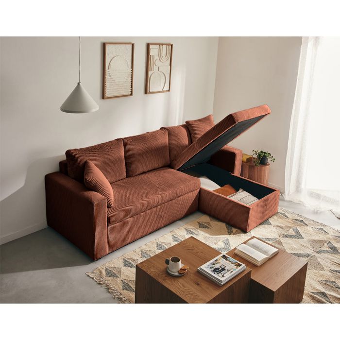Canapé d'angle réversible 4 places en velours côtelé Terracotta - Cyrus - BESTMOBILIER - Vue supplémentaire 3