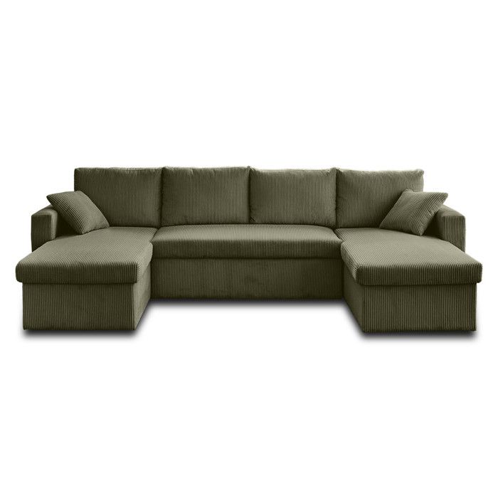 Canapé panoramique en U - BESTMOBILIER - Convertible avec coffre - Velours côtelé - Vert - Vue supplémentaire 1