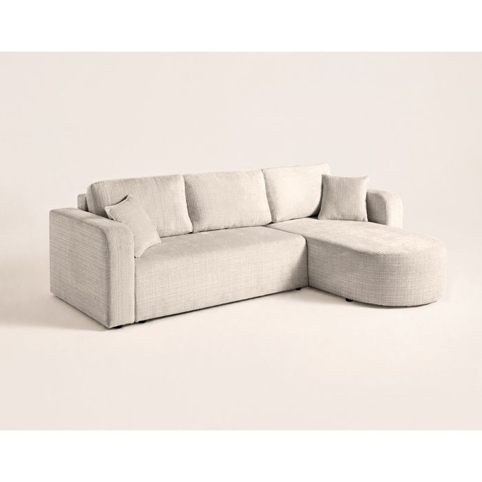 Miro - canapé d'angle réversible - 4 places - convertible avec coffre - en velours texturé - Beige - Vue supplémentaire 1