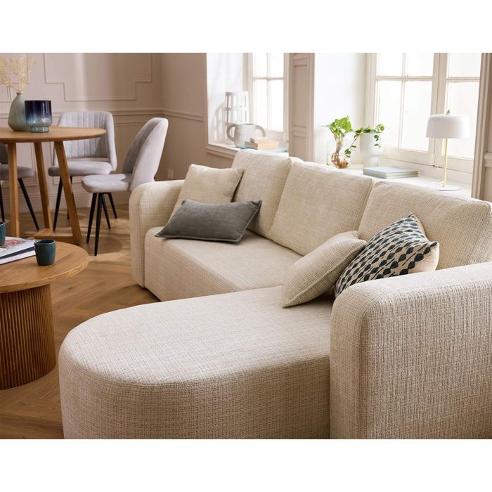 Miro - canapé d'angle réversible - 4 places - convertible avec coffre - en velours texturé - Beige - Vue supplémentaire 2