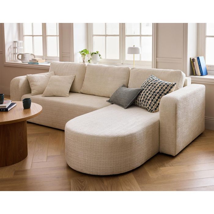 Miro - canapé d'angle réversible - 4 places - convertible avec coffre - en velours texturé - Beige - Vue supplémentaire 3