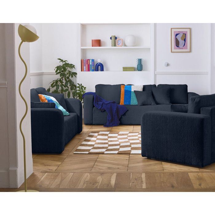 Miro - canapé droit 3 places - convertible avec coffre - en velours texturé - Bleu - Vue supplémentaire 2