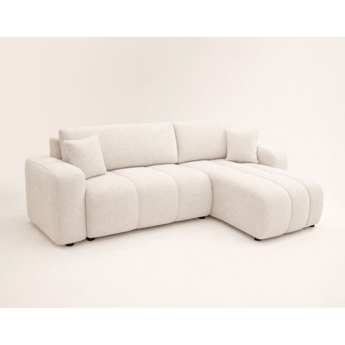 Nicole - canapé d'angle réversible 4 places convertible avec coffre en tissu - Beige - Vue supplémentaire 1