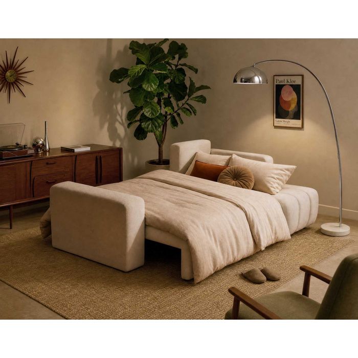 Nicole - canapé d'angle réversible 4 places convertible avec coffre en tissu - Beige - Vue supplémentaire 2