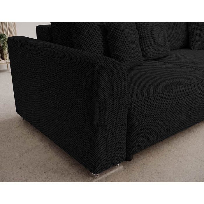 Gabriel - Canapé panoramique convertible 7 places tissu texturé noir - Vue supplémentaire 3